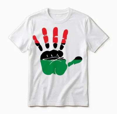 Pan African Flag Hand Print Sign Afro- American Unisex T-Shirt - White
