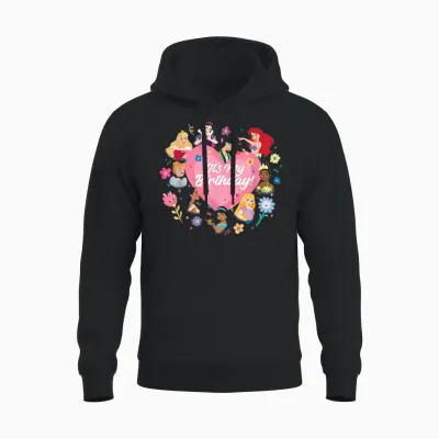 Disney Princess Pink Heart and Flowers It's My Birthday T-Shirt, Black, S Unisex Hoodie - Black