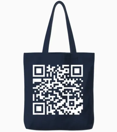 (on Back) Funny Qr Fck You Code Middle Finger Sarcasm Say T-Shirt, Black, S Tote Bags - Navy