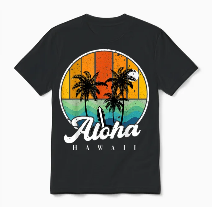 Aloha Hawaii Palm Beach T-Shirt for Children, Teenagers, Boys Unisex T-Shirt in Black