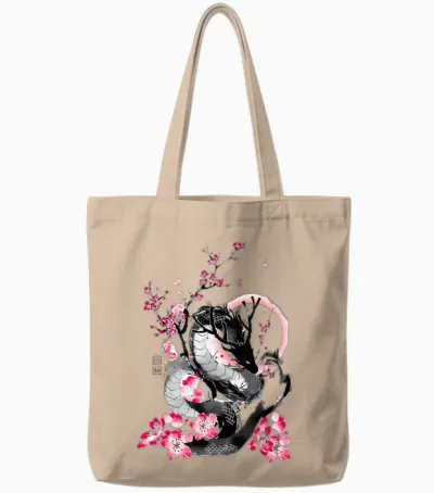 Japanese Aesthetic Dragon Tokyo Japan Manga Anime Asian 80's Tote Bags - Natural