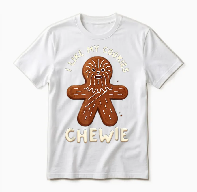 Star Wars Funny Holiday Gingerbread I Like My Cookies Chewie Unisex T-Shirt in White