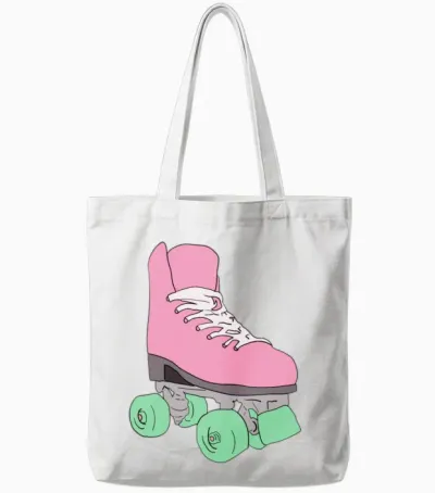 Retro Pink Roller Skate Tote Bags - White