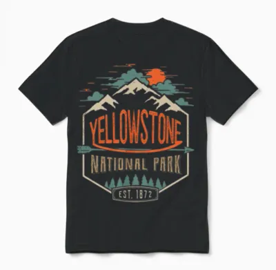 Yellowstone National Park Hiking Camping Unisex T-Shirt - Black