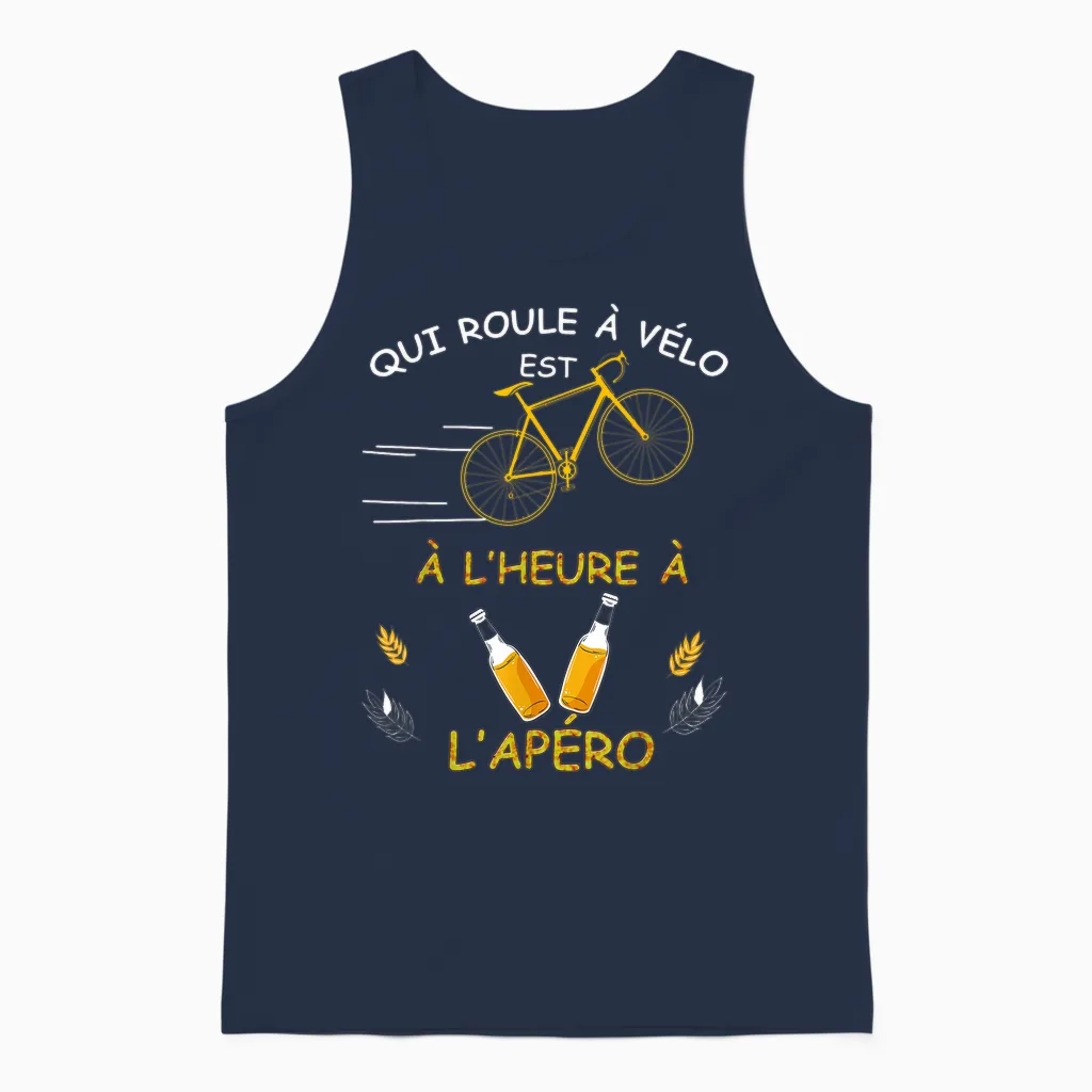 Bike Man or Woman Apero Cycling Cool Humour Dad Grandpa Unisex Tank Top in Navy