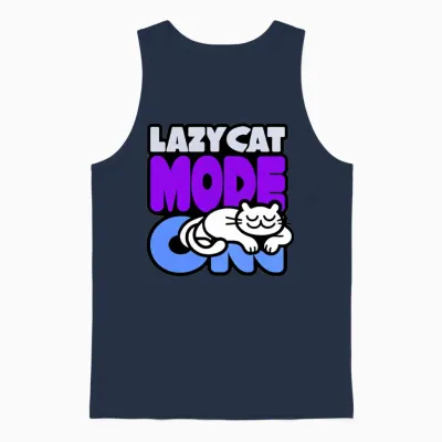 Lazy Cat Mode: on – Funny Cat Lover Unisex Tank Top - Navy
