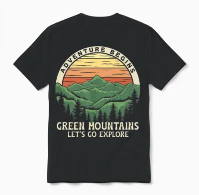 Adventure Begins, Retro Design. Mountain Days Unisex T-Shirt - Black