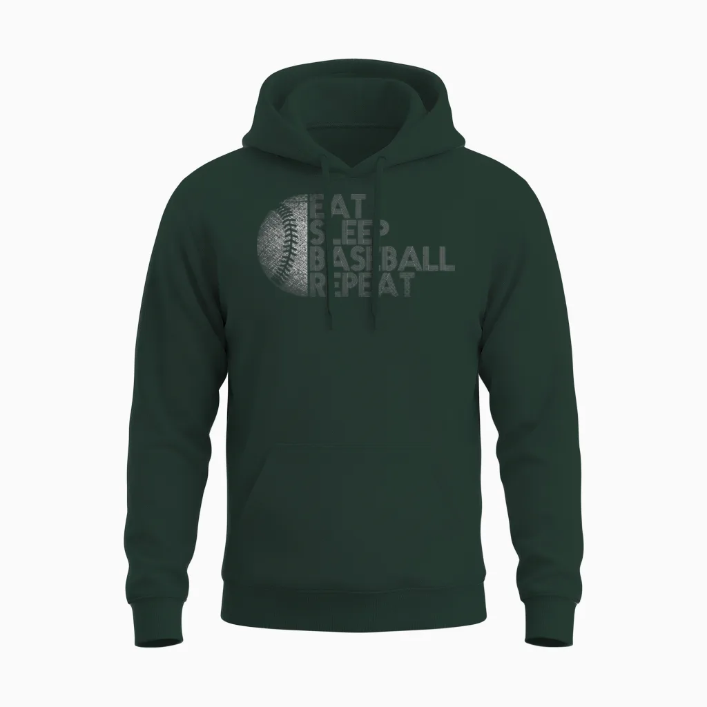 Eat Sleep Baseball Repeat Baseball Player Funny Baseball Unisex Hoodie in Forest