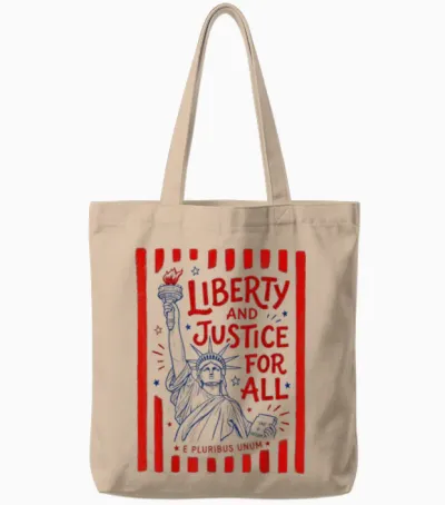Liberty and Justice for All Statue of Liberty Patriotic Usa Tote Bags - Natural