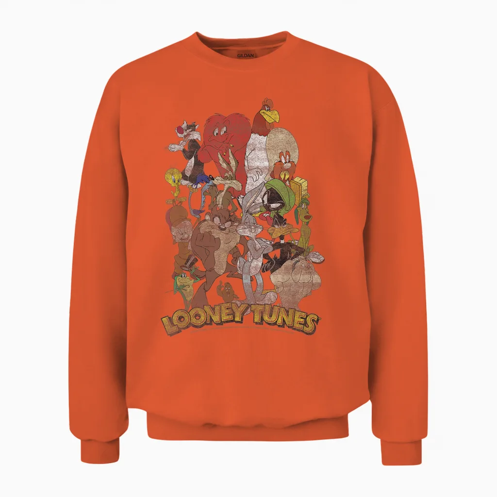 Looney Tunes Character Stack Group Shot Unisex Sweatshirt in Orange