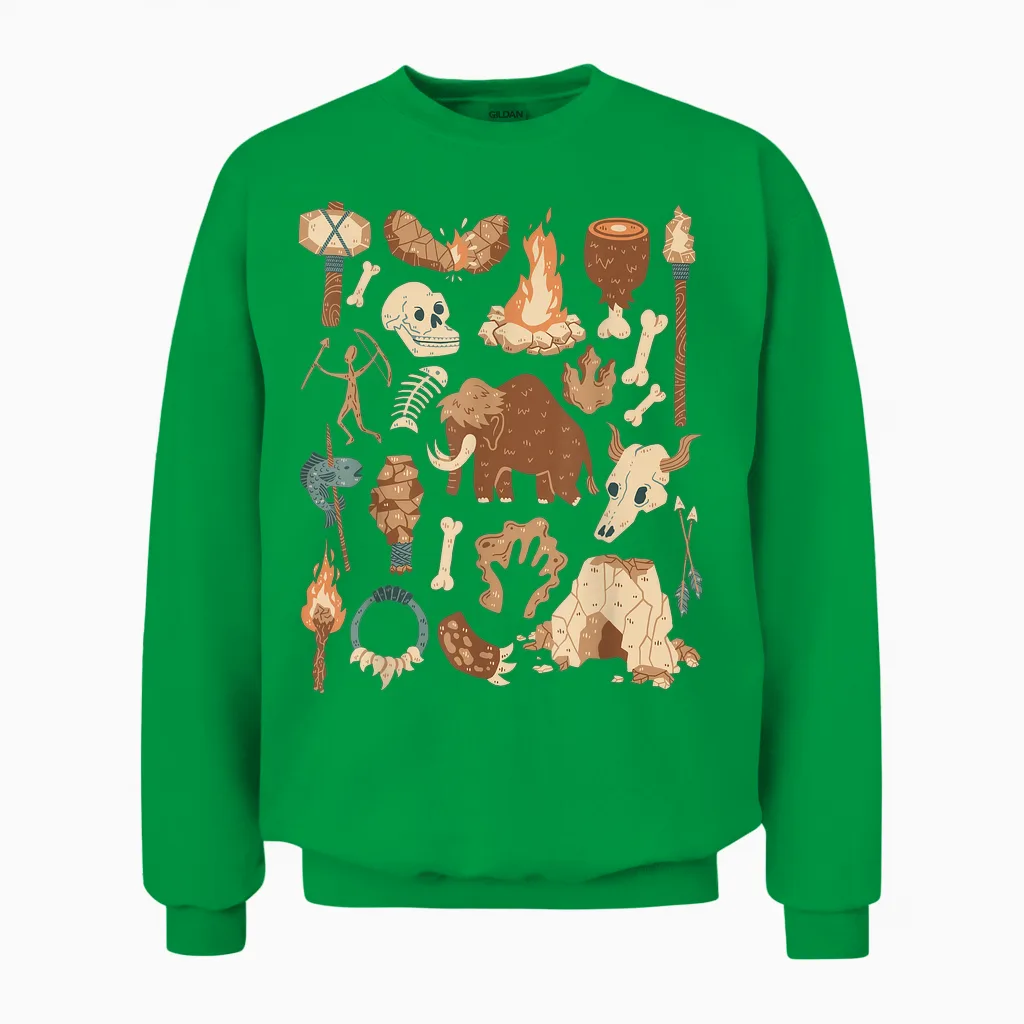 Stone Age T-Shirt, Black Unisex Sweatshirt in Irish Green