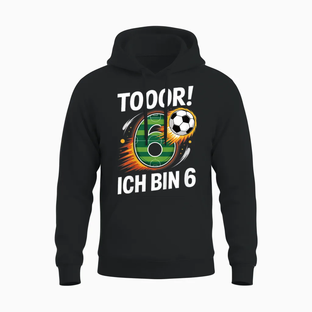 Children's Toor Ich Bin 6 6th Birthday Football Boy Cool Unisex Hoodie in Black