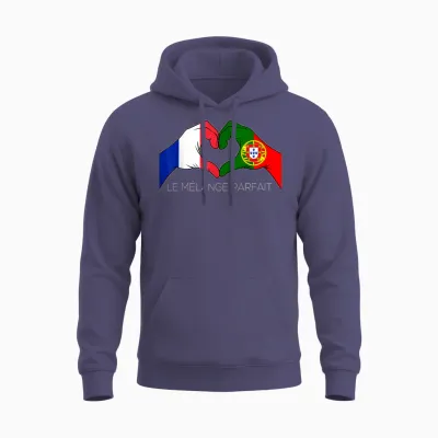 France and Portugal French Portuguese Le Mélange Parfait Coeur T-Shirt, Black, S Unisex Hoodie - Heather Sport Dark Navy