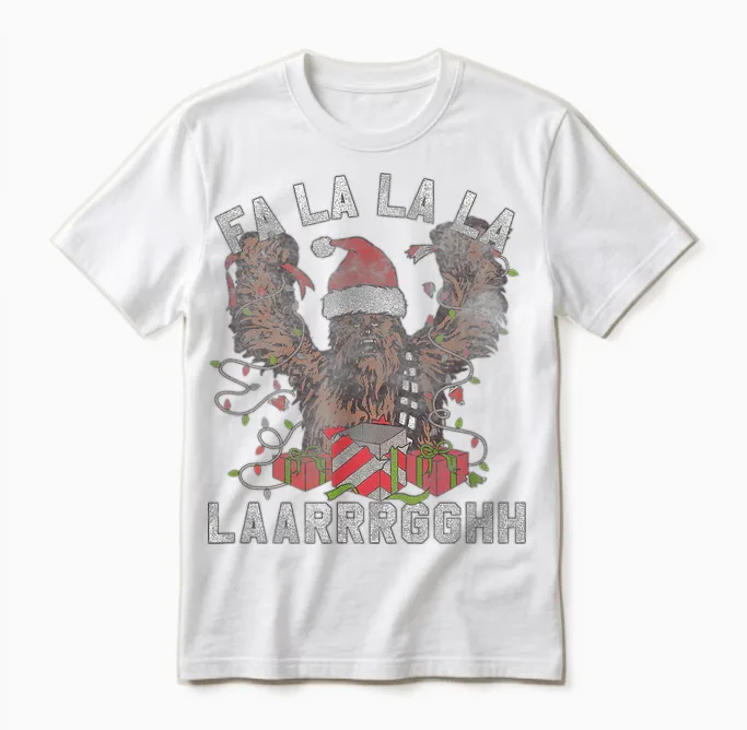 Star Wars Christmas Chewbacca Lights & Presents Fa La La Unisex T-Shirt in White
