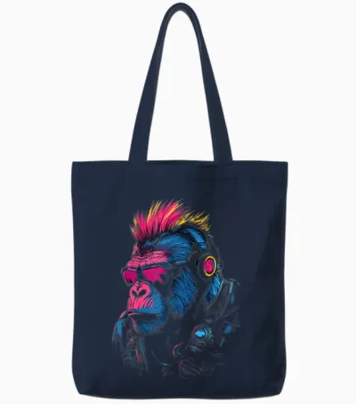 Punk Primate - Cyber Punk Gorilla Tote Bags - Navy
