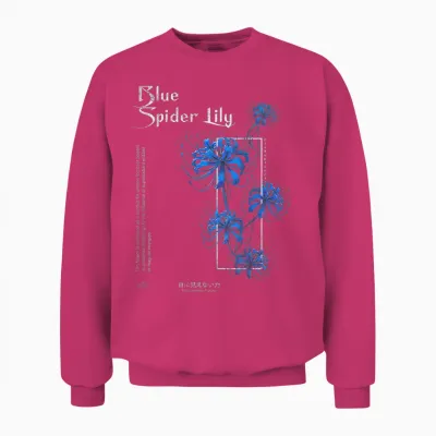 Japanese Blue Spider Lily in Anime Soft Grunge Aesthetic T-Shirt, Black Unisex Sweatshirt - Heliconia