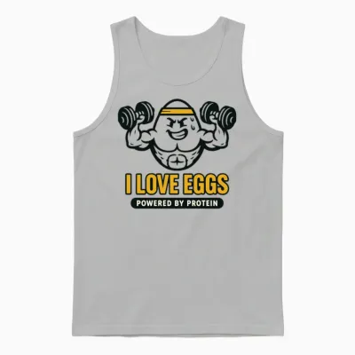 I Love Eggs – Protein Powered Gym Humor Unisex Tank Top - Ash