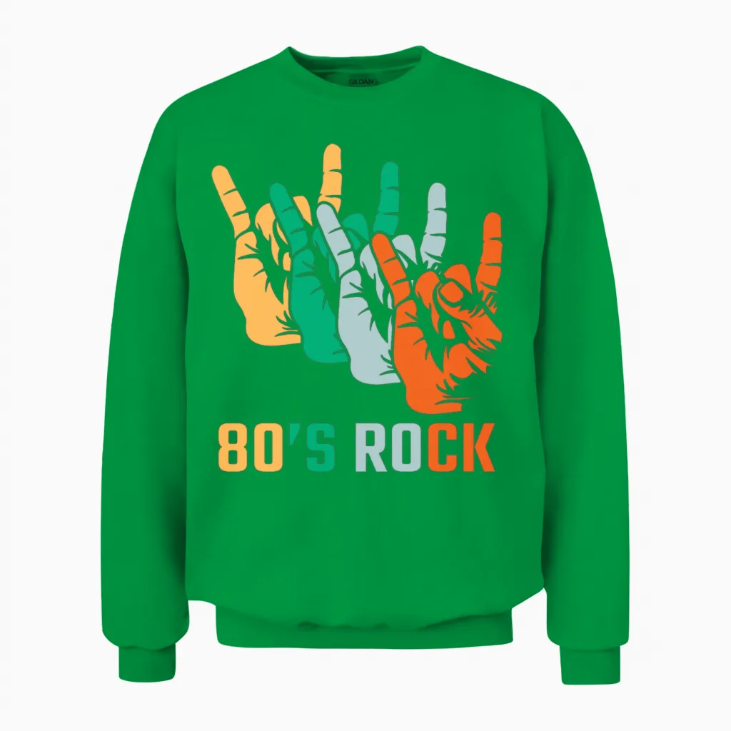 80's Rock - Retro Style Unisex Sweatshirt in Irish Green