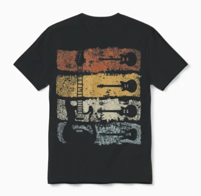 Guitar Player Rock Music Retro Guitar T-Shirt, Black Unisex T-Shirt - Black