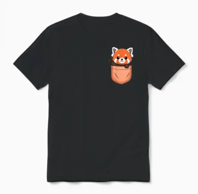 Cute Red Panda in a Pocket Kawaii Animal Lover Unisex T-Shirt - Black