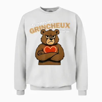 Grumpy Man Big Heart Funny Gift Dad Railer Bear Unisex Sweatshirt - White