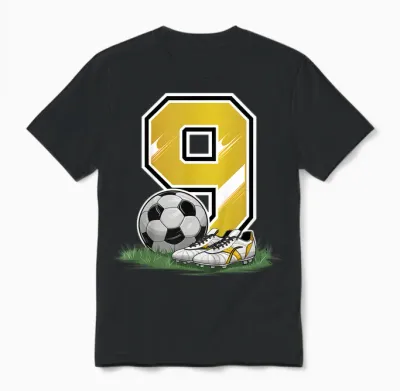Kinder 9. Geburtstag Junge 9 Jahre Fussballer Fussball Geburtstags Unisex T-Shirt - Black