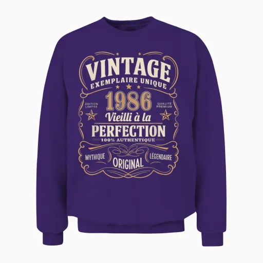 39 Years Man 1986 Birthday T Shirt 39 Years Man 1986 T-Shirt, Black, S Unisex Sweatshirt - Purple