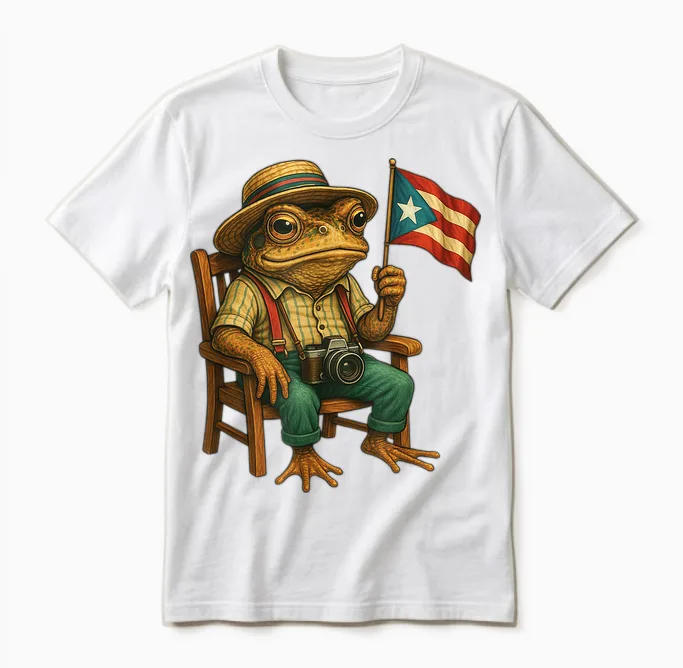 Funny Coqui Frog Puerto Rico Flag Taino Boricua Hispanic Unisex T-Shirt in White