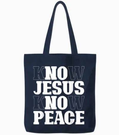 Know Jesus Know Peace Religion God Church Christian Gifts Tote Bags - Navy