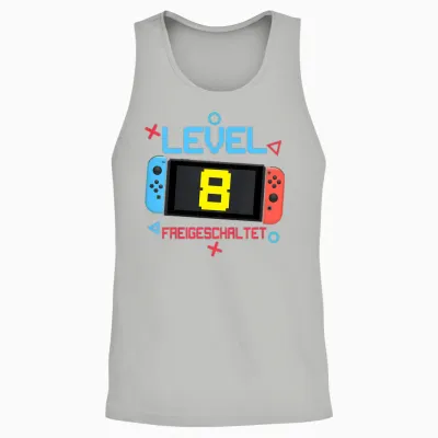 Kids 8th Birthday Boy 8 Years Old Level 8 Unlocked T-Shirt, Black Unisex Tank Top - Ash