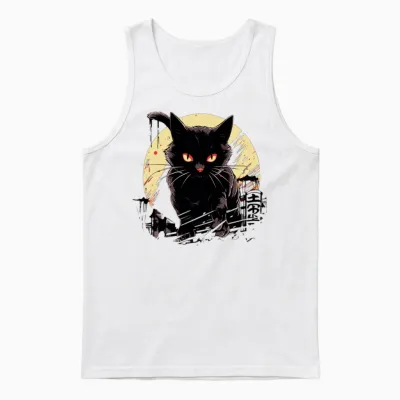 Black Cat Unisex Tank Top - White