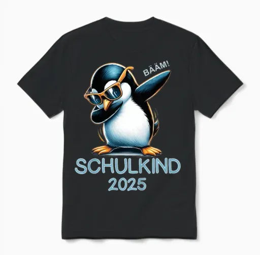 Children's School Child 2025 1st Class School Trees Penguin Dabbing Unisex T-Shirt in Black