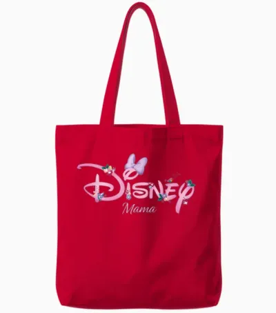 Disney Mama Minnie Mouse Logo Family Trip Mother's Day Gift T-Shirt, Black Tote Bags - Red