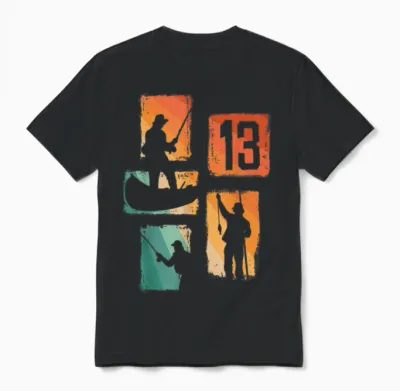 13. Geburtstag Jungs Retro Angler Angeln 13 Jahre Alt Unisex T-Shirt - Black