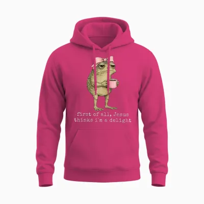 First of All Jesus Thinks I'm a Delight Frog Meme Unisex Hoodie - Heliconia