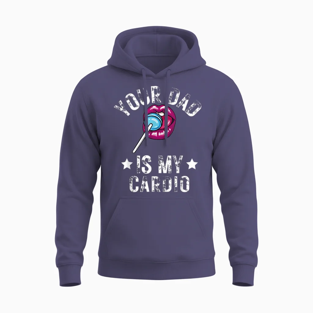Your Dad Is My Cardio Funny Word Game Funny Training Sarcasm T-Shirt, Black Unisex Hoodie in Heather Sport Dark Navy