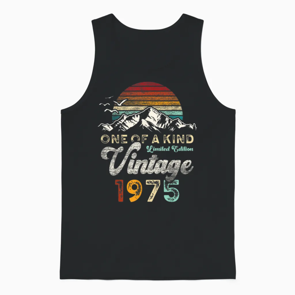 Vintage 1975 Birthday 51 Years Mountains Retro Unisex Tank Top in Black
