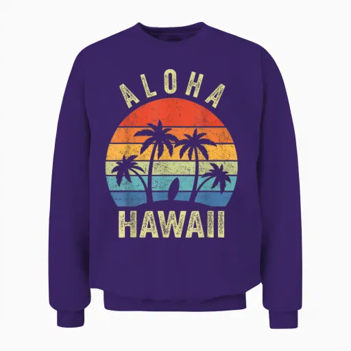 Aloha Hawaii Hawaiian Island Palm Beach Surfboard Surf Unisex Sweatshirt - Purple