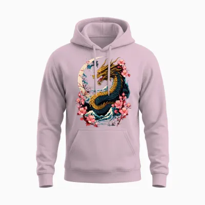 Dragon Asian Japanese Style Tattoo Aesthetic Dragon Japanese Unisex Hoodie - Light Pink