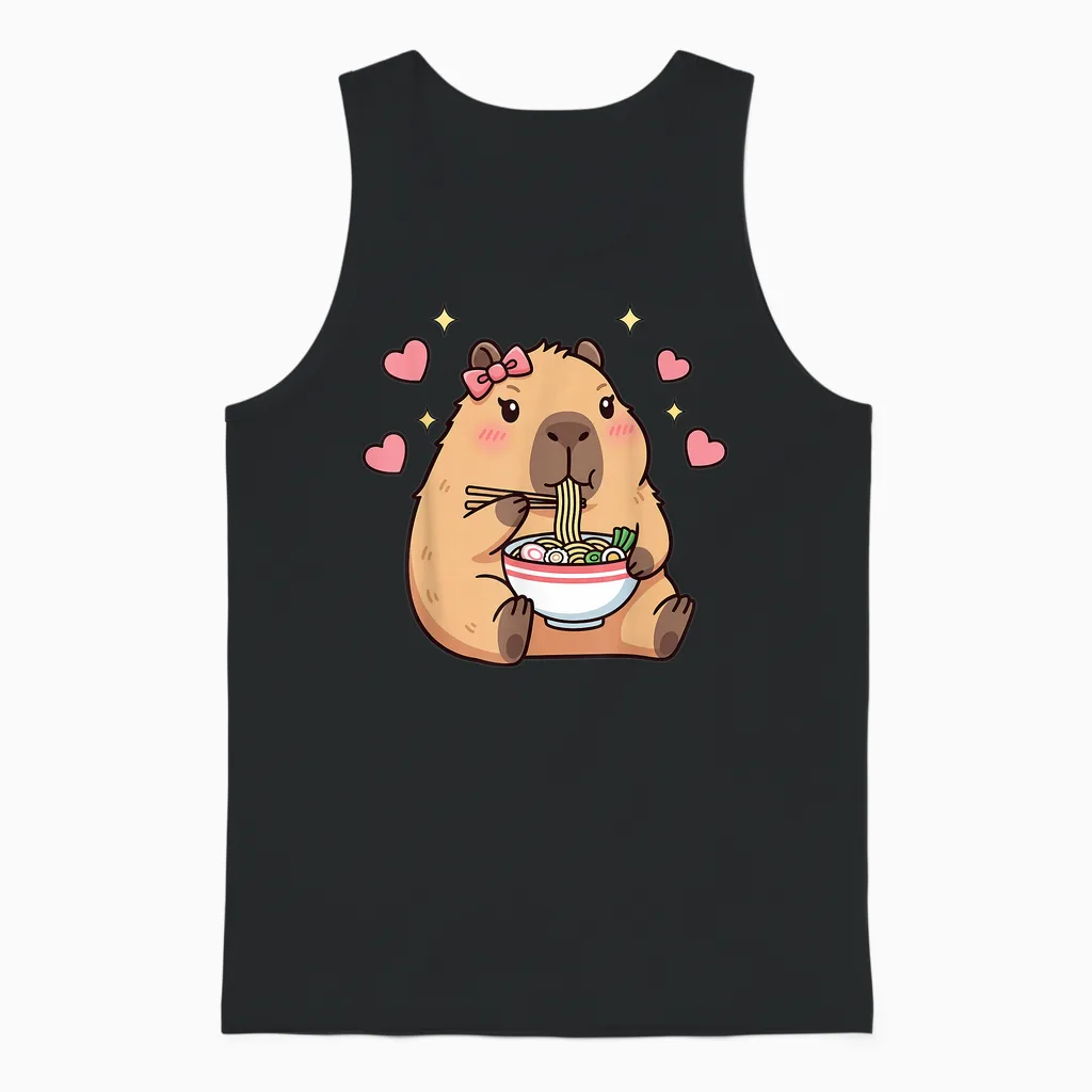 Cute Girls Capybara Ramen Kawaii Tea Kawaii Capy Lover Unisex Tank Top in Black