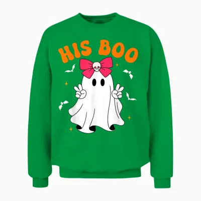 Her Boo & His Boo Funny Matching Halloween Couples Unisex Sweatshirt - Irish Green