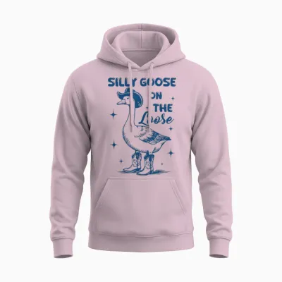 Funny Retro Vintage Meme Silly Goose on the Loose Unisex Hoodie - Light Pink