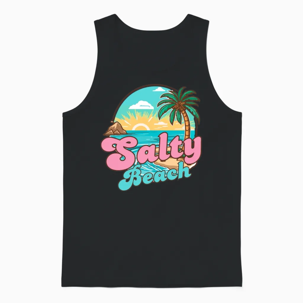 Retro Salty Beach - Summer & Unisex Tank Top in Black