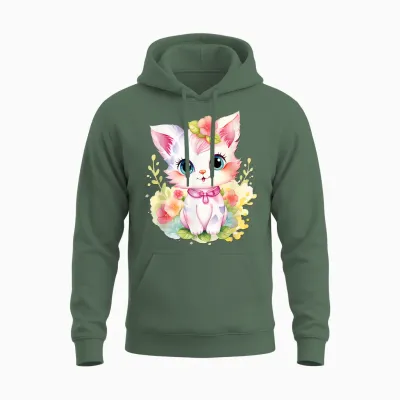 Süßes Farbenfrohe Katzen Liebhaber Outfits Baby Katze Mit Blumen Süße Katzen Kätzchen Mädchen Tochter Unisex Hoodie - Military Green