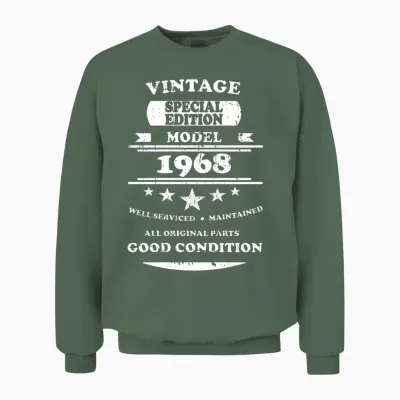 Vintage Retro White 1968 Unisex Sweatshirt - Military Green