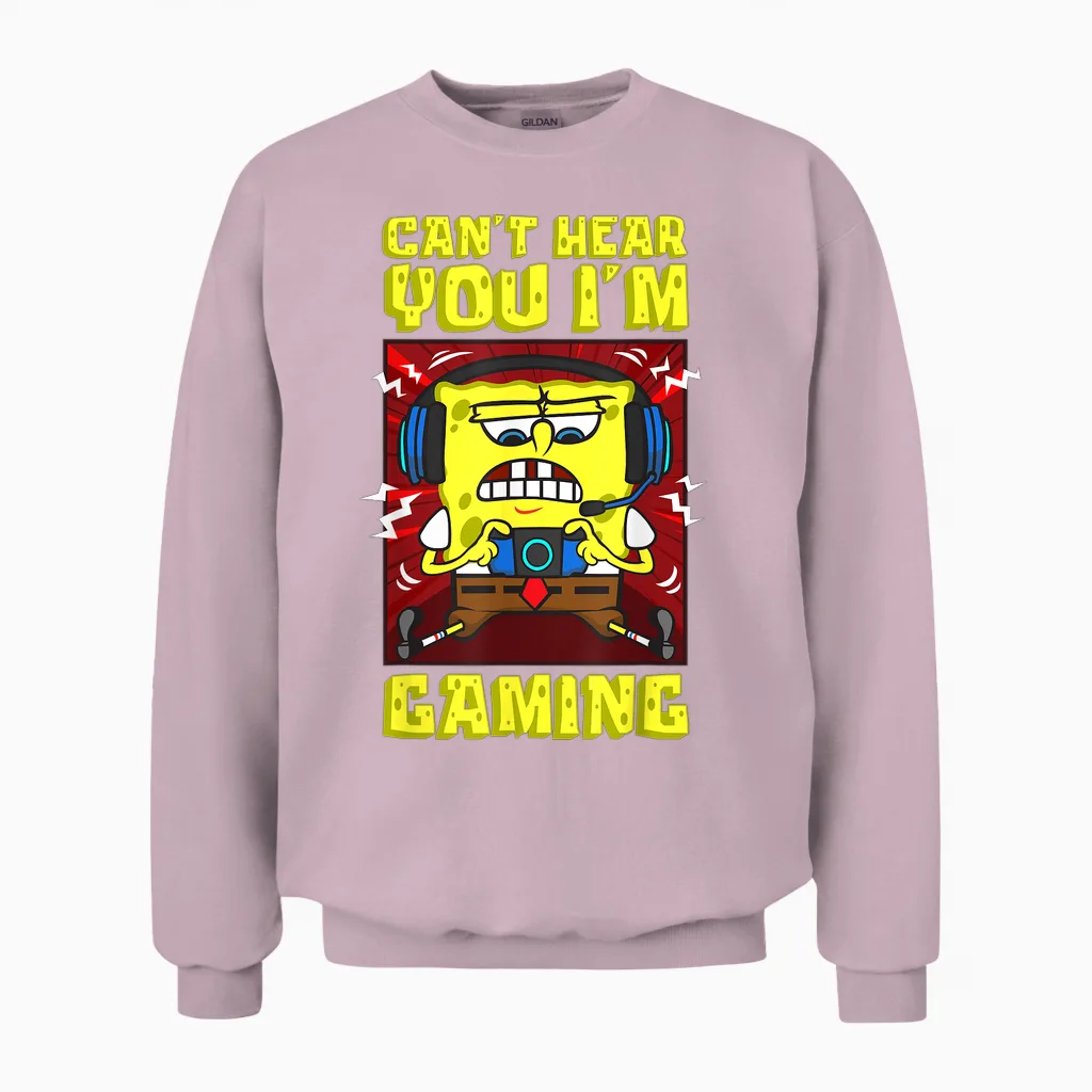 Mademark X Spongebob Squarepants - Spongebob Canβt Hear You I'm Gaming Video Games Players Fun Unisex Sweatshirt in Light Pink