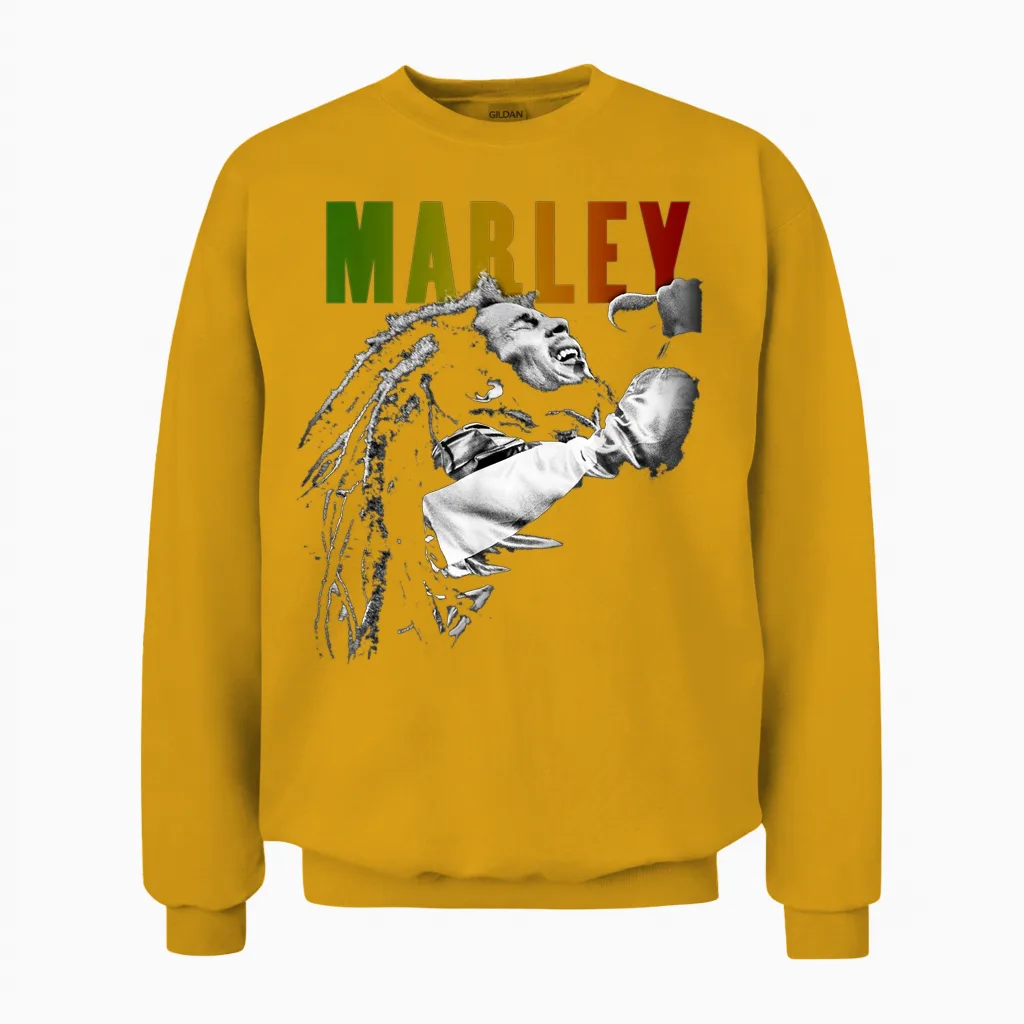 Bob Marley Rastaman Vibrationsgewaschen Unisex Sweatshirt in Gold