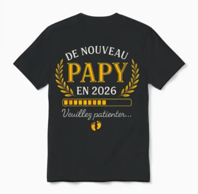 Announcement Grandpa Pregnancy Humour Grand Père Encore Papi 2026 Unisex T-Shirt - Black