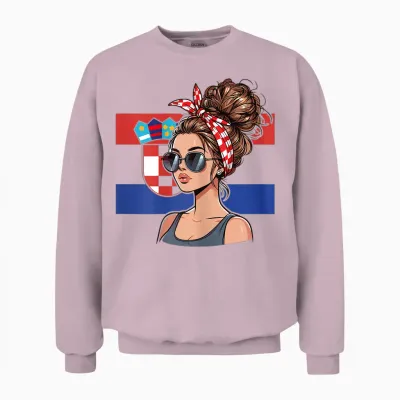 Croatia Fanartikel Frauen Messy Bun Kroatien Flagge Unisex Sweatshirt - Light Pink