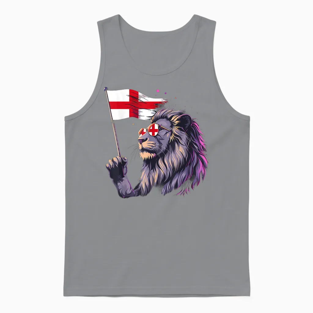 England Flag Lion Sunglasses England Pride English Roots Unisex Tank Top in Sport Grey